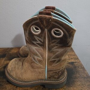 GUC 9M Ariat Kids Tan and Blue Western Boots